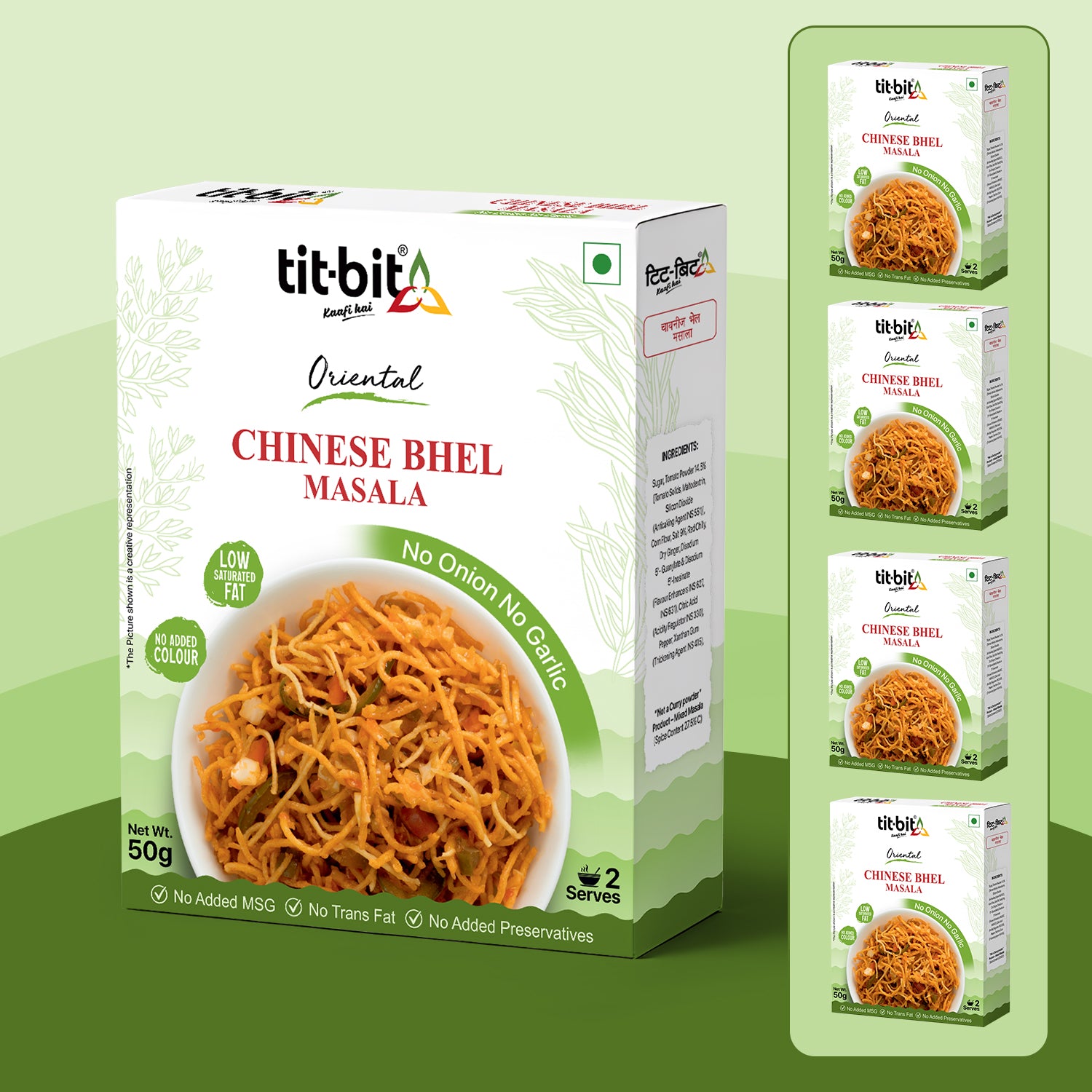 Tit-Bit Oriental-[No Onion No Garlic] Chinese Bhel Masala Mix Combo Pack of 5 [50 gms each-Total 250 gms]