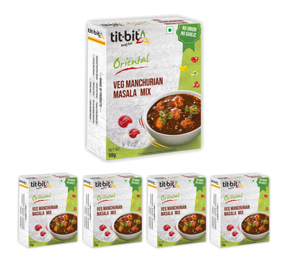 Tit-Bit Oriental-[No Onion No Garlic] Veg Manchurian Masala Mix Combo Pack of 5 [50 gms each-Total 250 gms]
