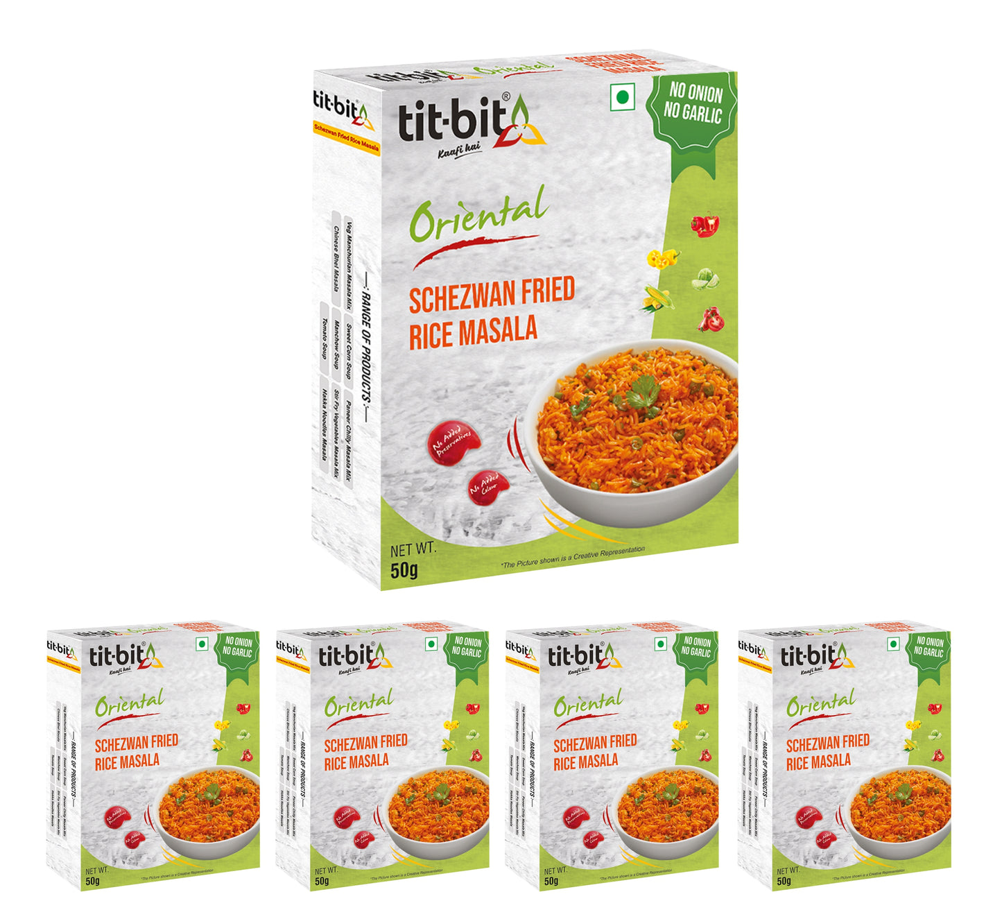 Tit-Bit Oriental-[No Onion No Garlic] Schezwan Fried Rice Masala Mix Combo Pack of 5 [50 gms each-Total 250 gms]